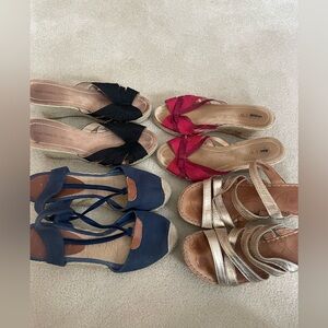 Lot of four pair of summer wedge shoes. Size 7